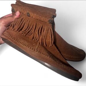 Minnetonka Brown Fringe Ankle Boots